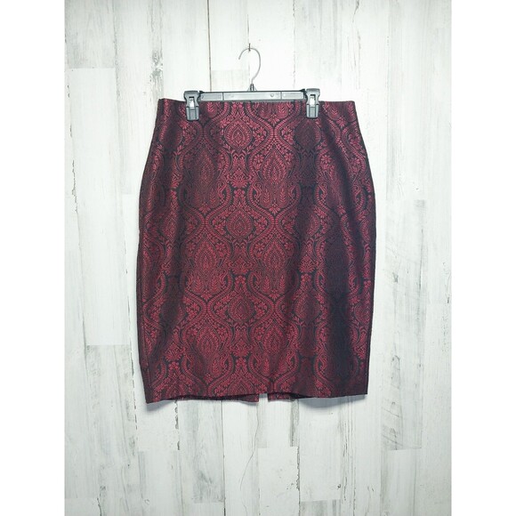 Y2K Worthington Women Skirt Size 16 Red Paisley Demask Classic Straight Pencil - Picture 1 of 5